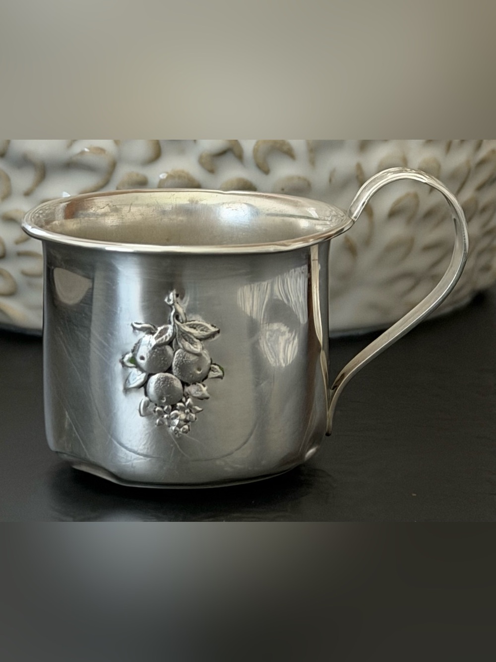 Antique Webster Sterling Silver Raised Fruit Design Baby Cup 22542
